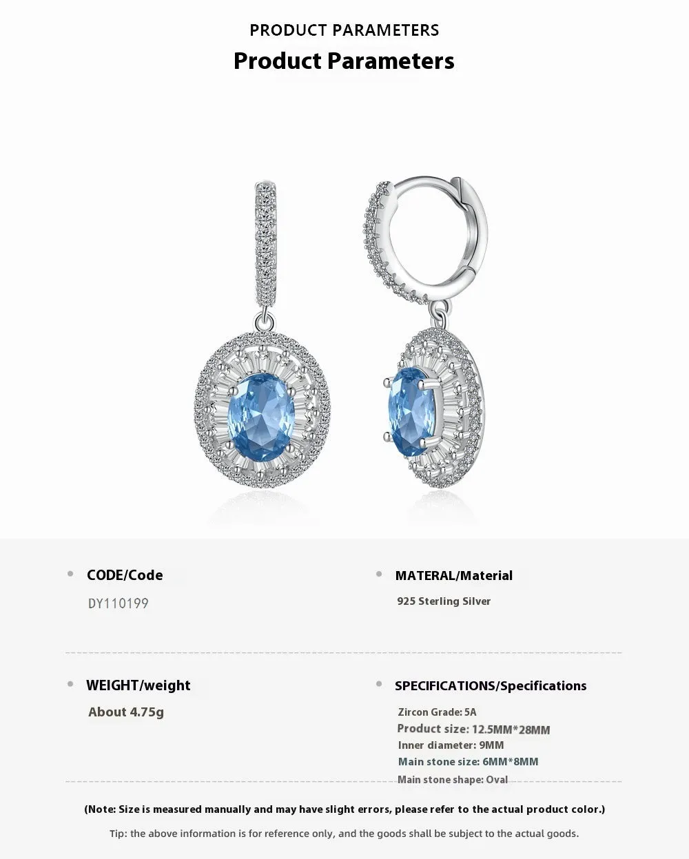 S925 pure silver aquamarine drop earrings with round and oval stones, silver finish, dangle style