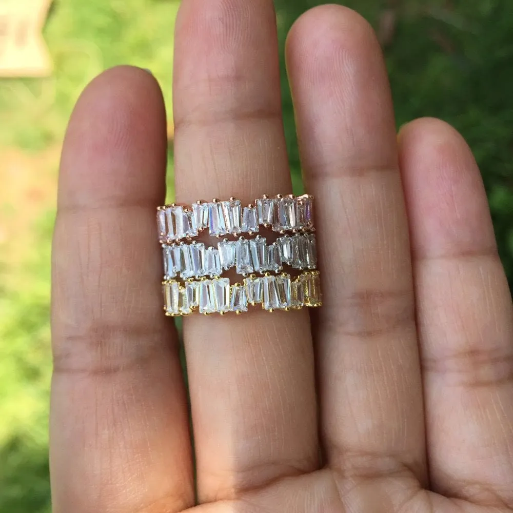 Women's copper ring with micro inlay AAA zircon, geometric shape, white gold plated finish