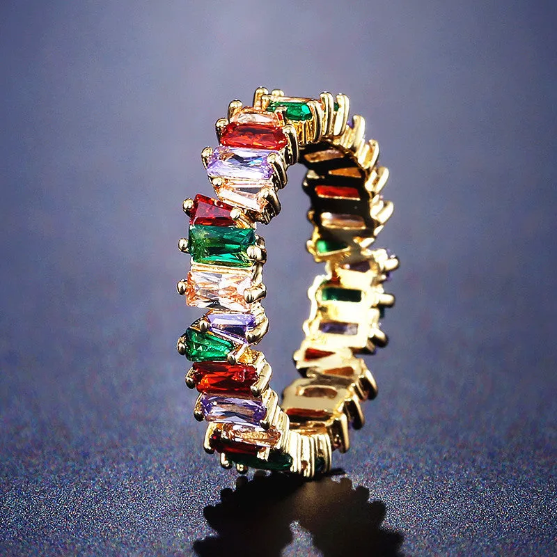 Women's copper ring with micro inlay AAA zircon, geometric shape, white gold plated finish