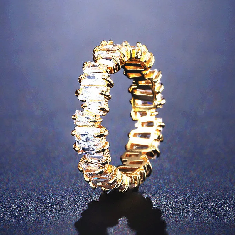 Women's copper ring with micro inlay AAA zircon, geometric shape, white gold plated finish
