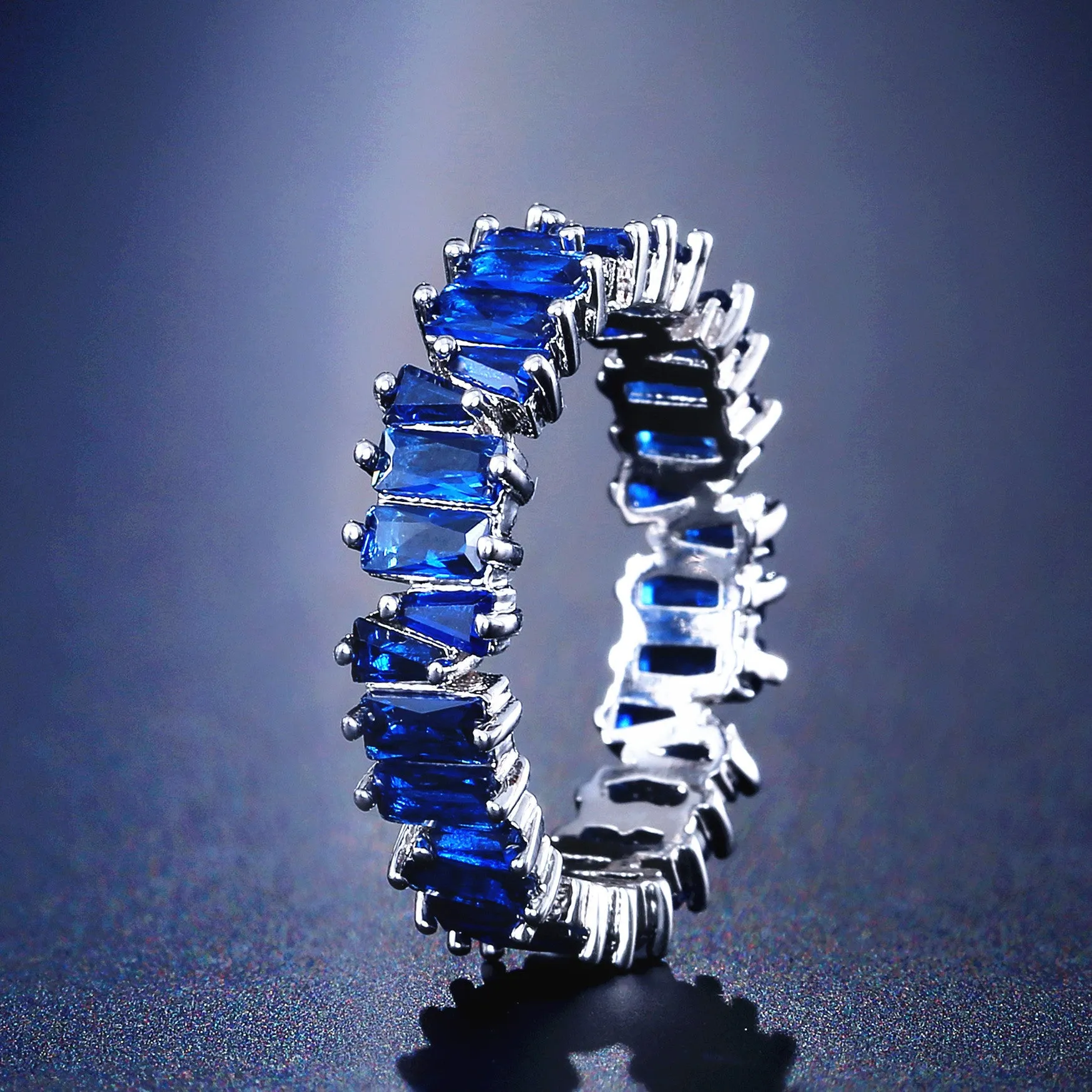 Women's copper ring with micro inlay AAA zircon, geometric shape, white gold plated finish