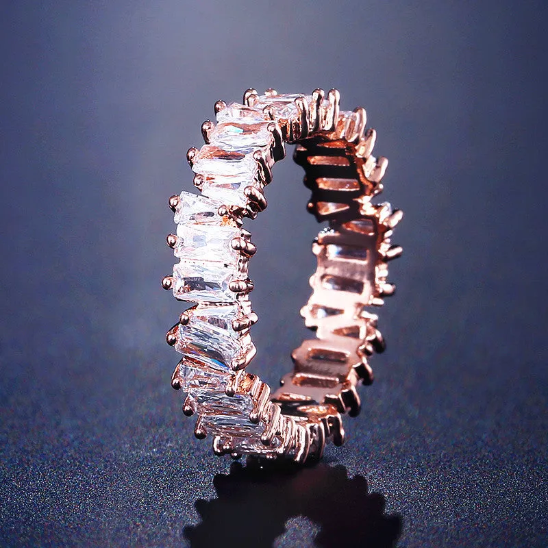 Women's copper ring with micro inlay AAA zircon, geometric shape, white gold plated finish