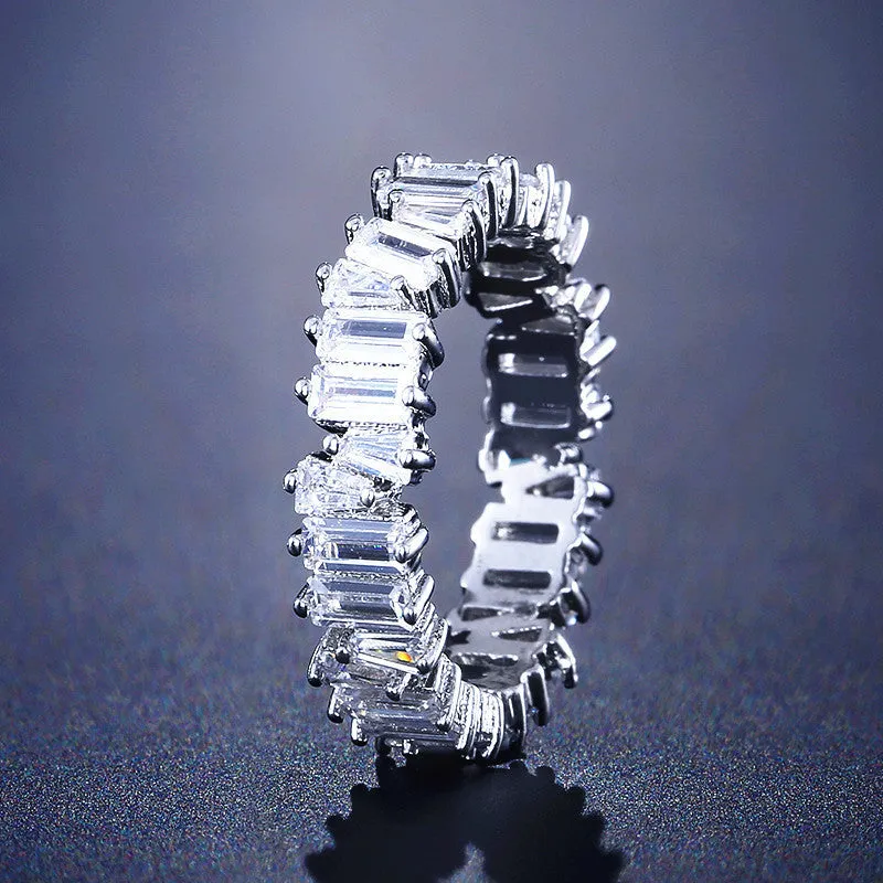 Women's copper ring with micro inlay AAA zircon, geometric shape, white gold plated finish