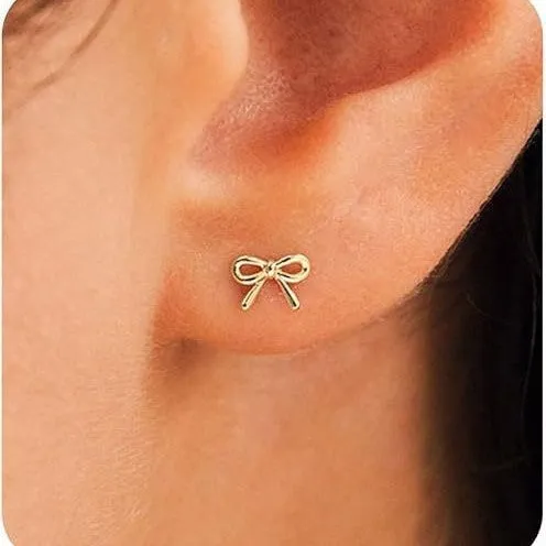 Women's gold bow and cross stud earrings geometric design electroplated finishes