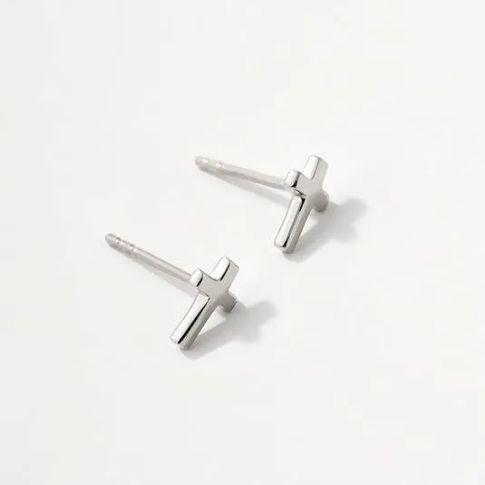 Women's gold bow and cross stud earrings geometric design electroplated finishes