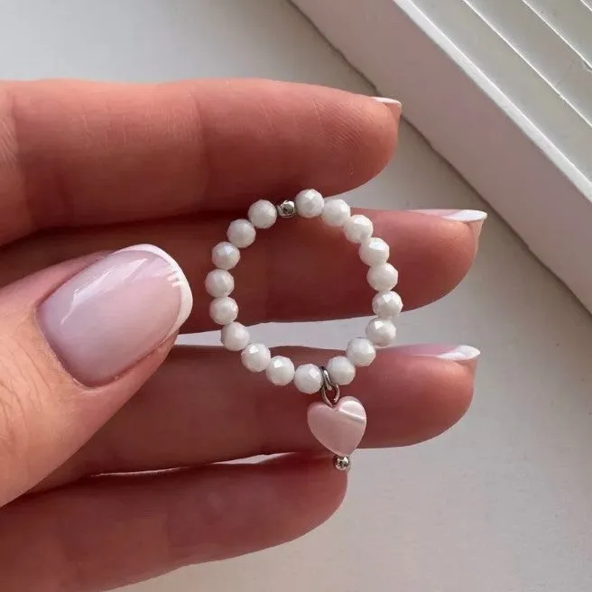 Korean style heart shell index finger ring in white with simple band