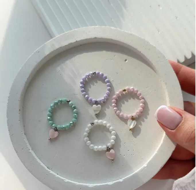 Korean style heart shell index finger ring in white with simple band