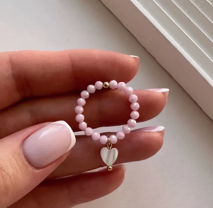 Korean style heart shell index finger ring in white with simple band