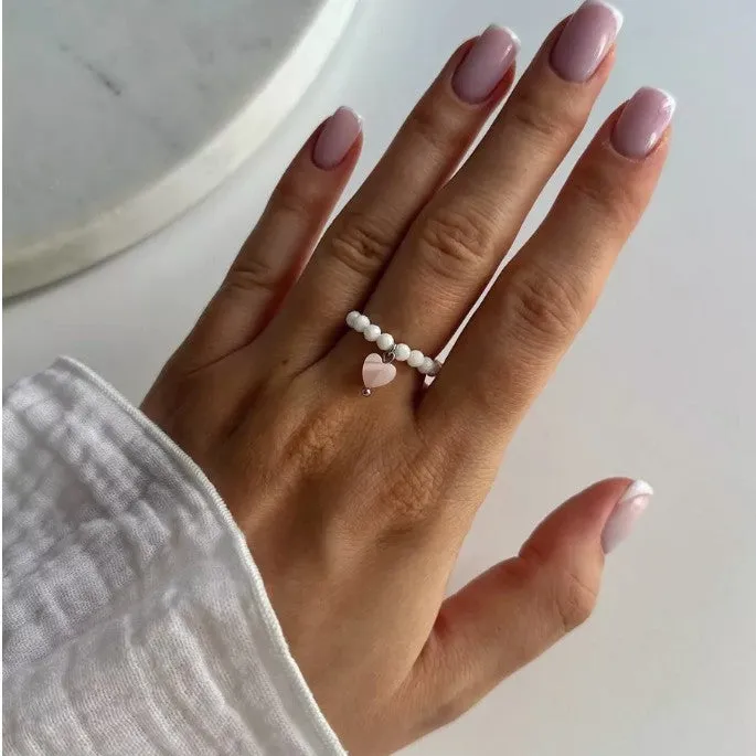 Korean style heart shell index finger ring in white with simple band