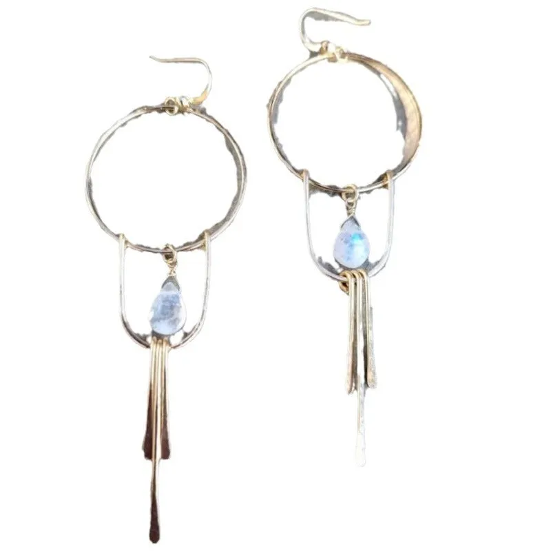 Gold alloy water drop gem pendant tassel earrings bohemian ethnic style drop shape
