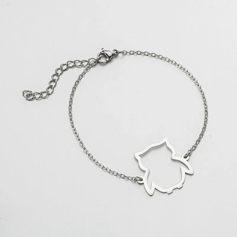 Cut small animal hollow owl pendant simple bracelet for women stainless steel gold colour