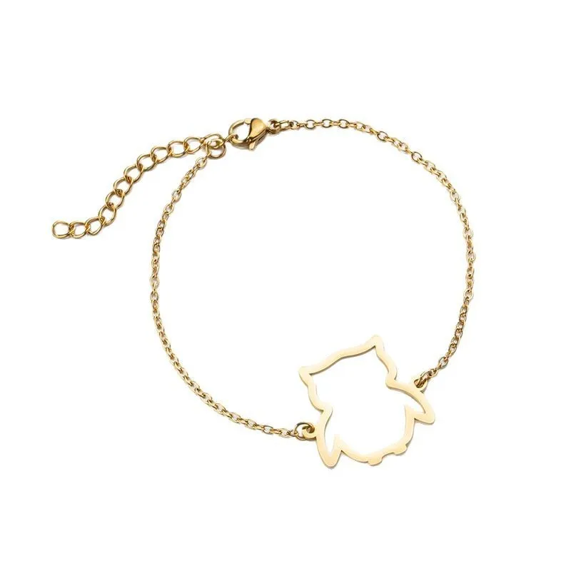 Cut small animal hollow owl pendant simple bracelet for women stainless steel gold colour