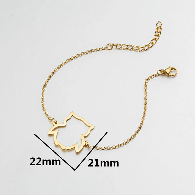 Cut small animal hollow owl pendant simple bracelet for women stainless steel gold colour