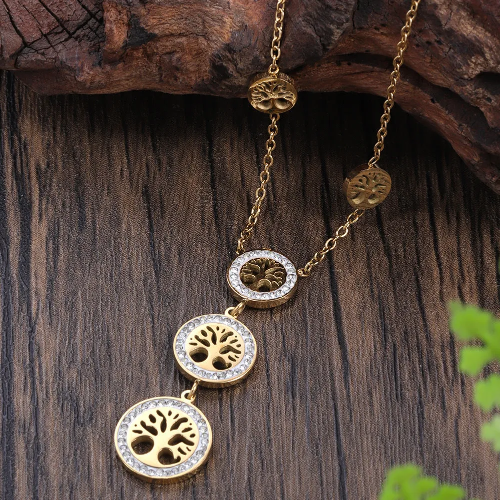 Round three-layer pendant necklace with colourful oil-dripping finish on adjustable snake bone chain, colour XLD1175GOWH