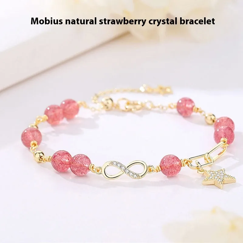 A women's adjustable Mobius crystal bracelet with a constellation design, showing the gray moonstone colour option.