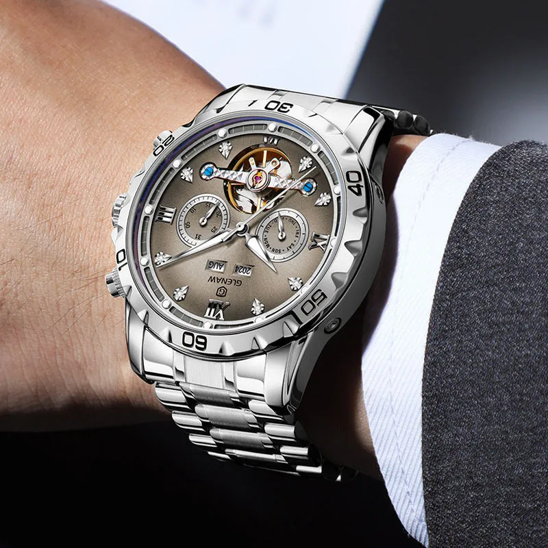Men's automatic mechanical watch with a stainless steel strap and metal case in a selection of colour dials.