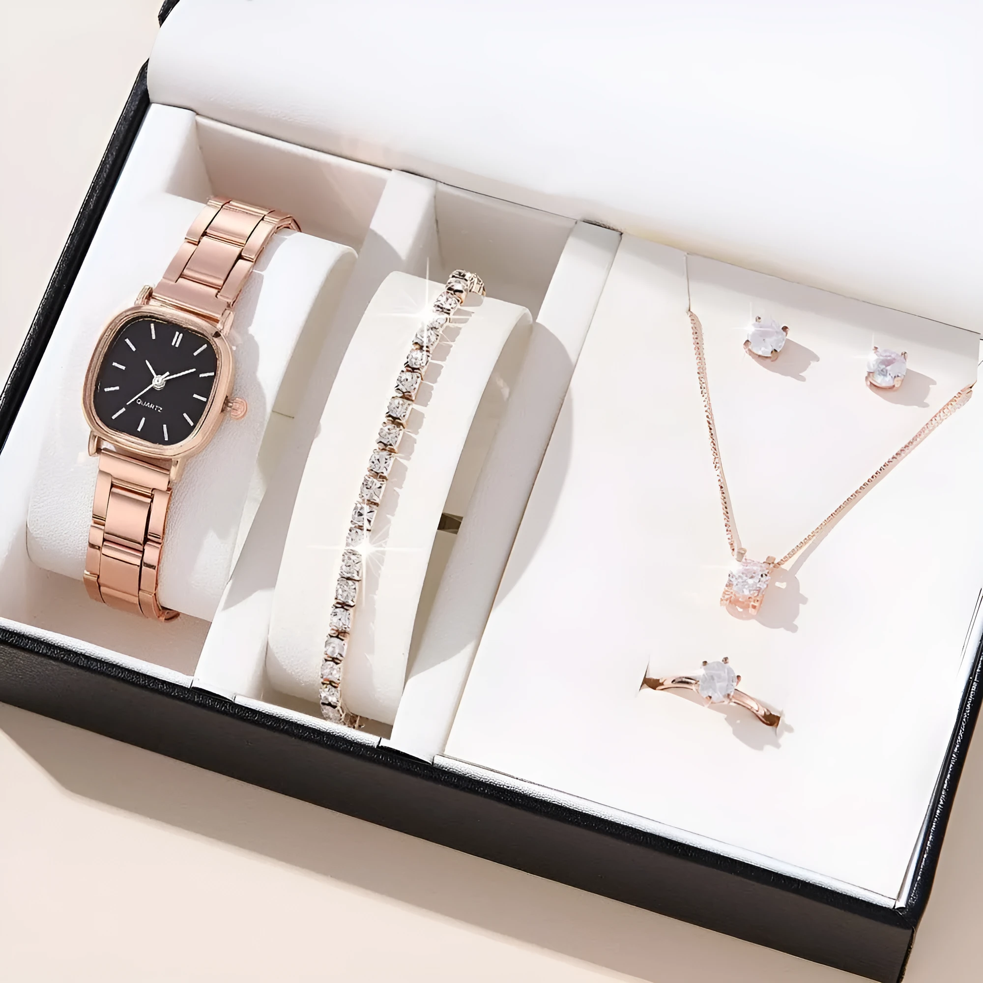 Women's alloy square Roman quartz watch, 10mm thin, silver case with white screen and Roman numerals
