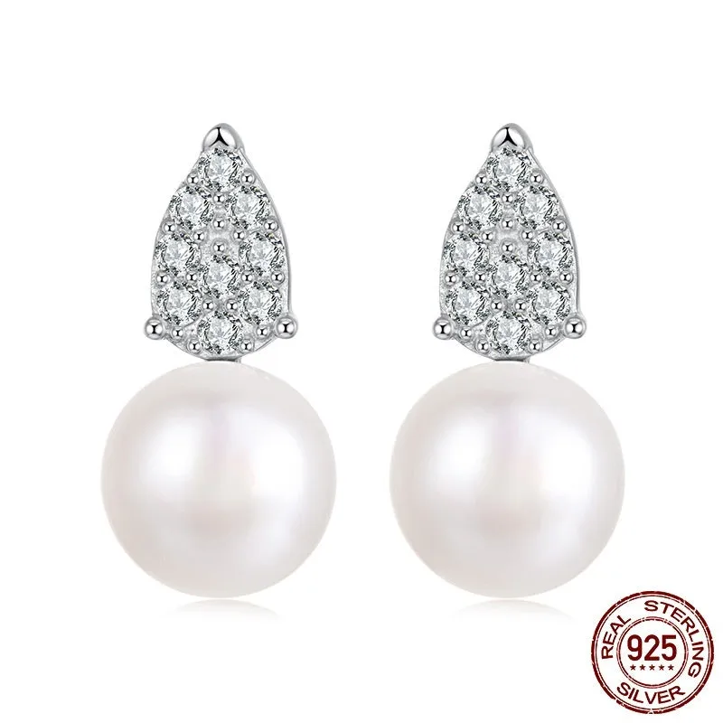 S925 sterling silver freshwater pearl stud earrings in MSE101 colour with certificate
