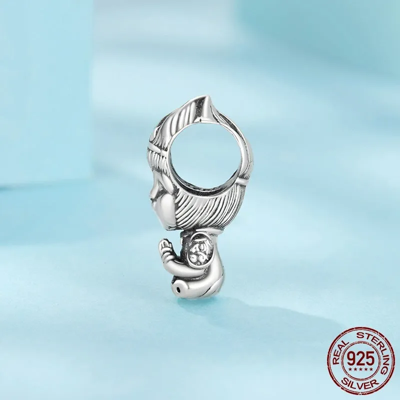 Cartoon S925 sterling silver bead with pearlescent finish, 1.3cm high, 0.6cm wide, 0.45cm aperture