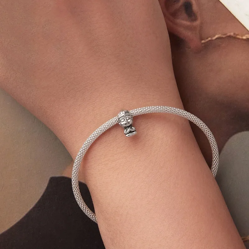 Cartoon S925 sterling silver bead with pearlescent finish, 1.3cm high, 0.6cm wide, 0.45cm aperture