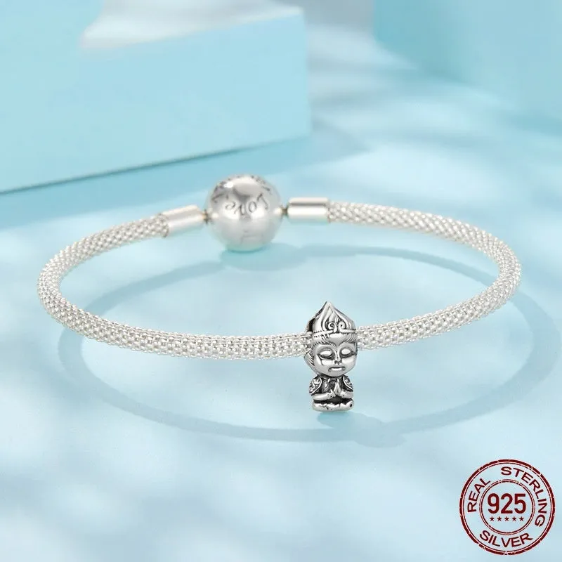 Cartoon S925 sterling silver bead with pearlescent finish, 1.3cm high, 0.6cm wide, 0.45cm aperture