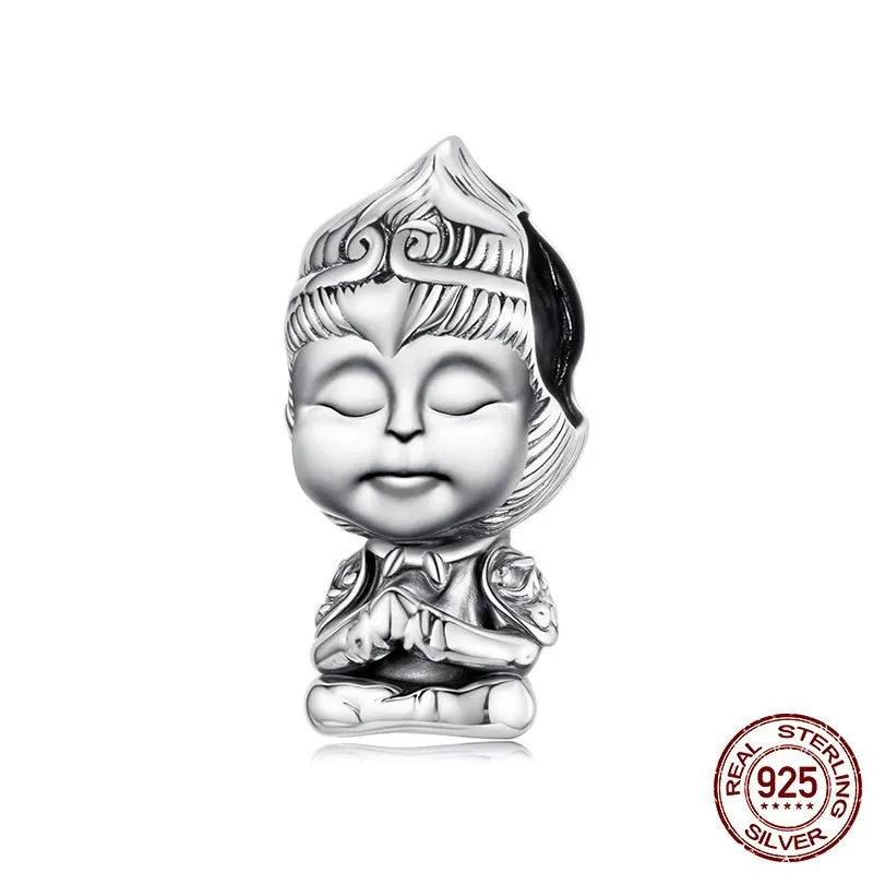 Cartoon S925 sterling silver bead with pearlescent finish, 1.3cm high, 0.6cm wide, 0.45cm aperture