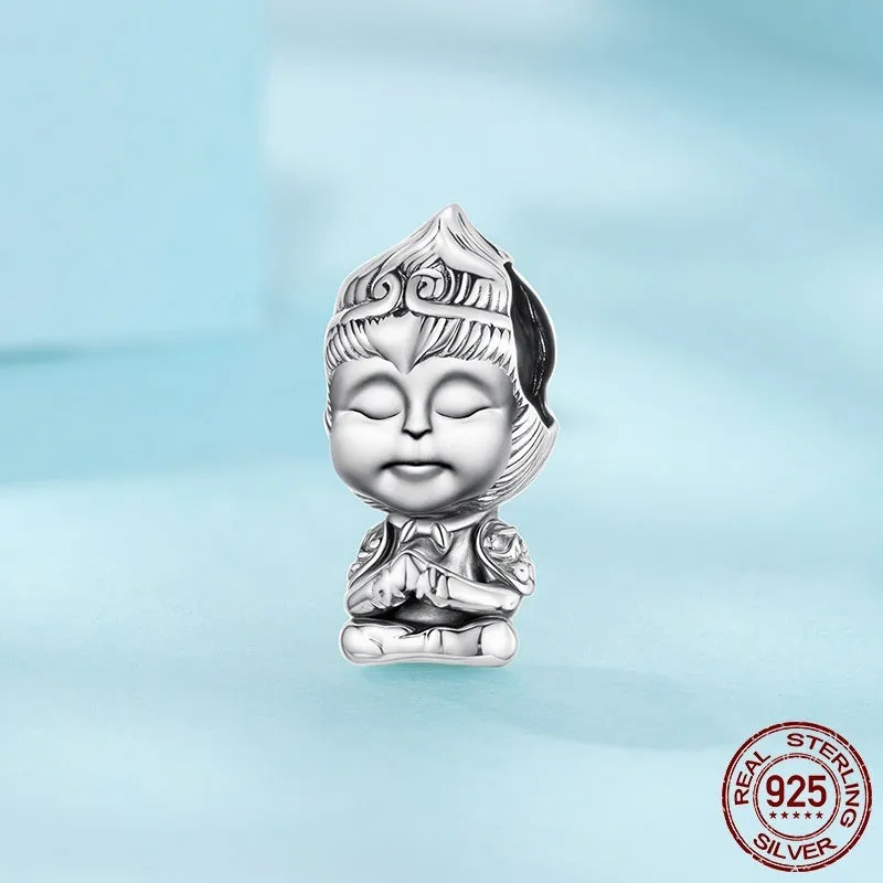 Cartoon S925 sterling silver bead with pearlescent finish, 1.3cm high, 0.6cm wide, 0.45cm aperture