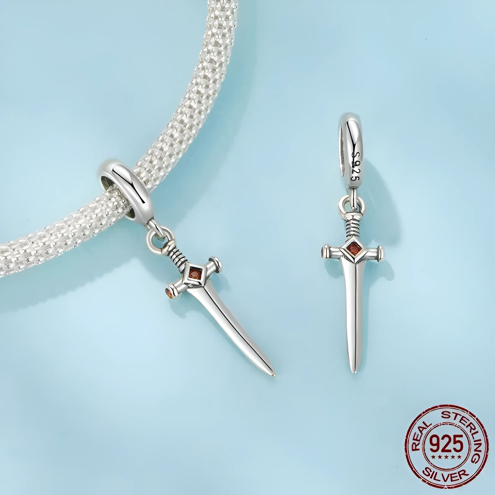 S925 sterling silver bead with inlay treatment, height 2.5cm, width 0.6cm, aperture 0.45cm