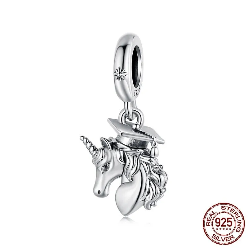 S925 sterling silver trencher cap bead, pearlescent finish, 2.1 cm tall, for DIY graduation jewellery