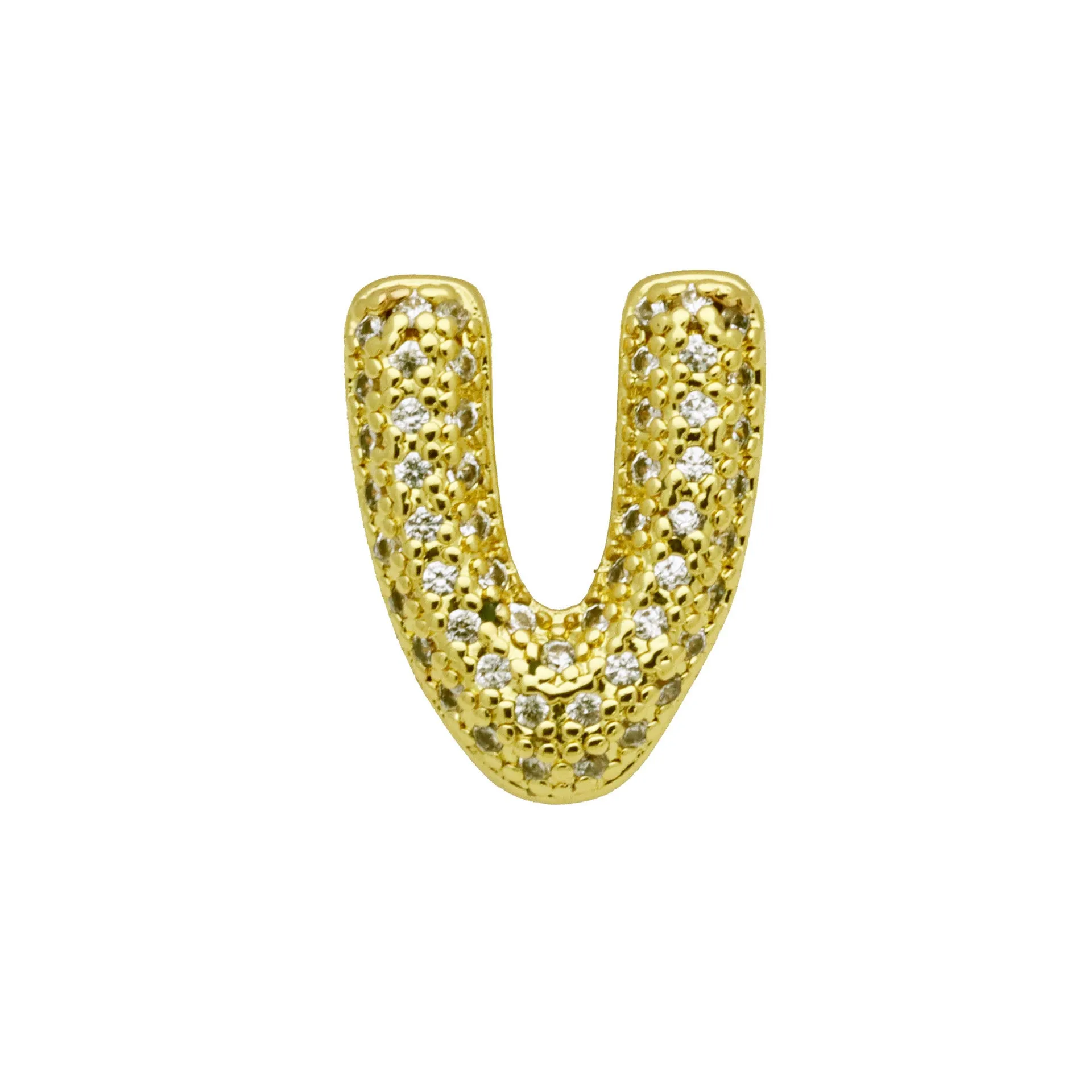 Copper letter bracelet with a single 'A' charm featuring micro inlaid zirconium detail on a gold-finished chain.
