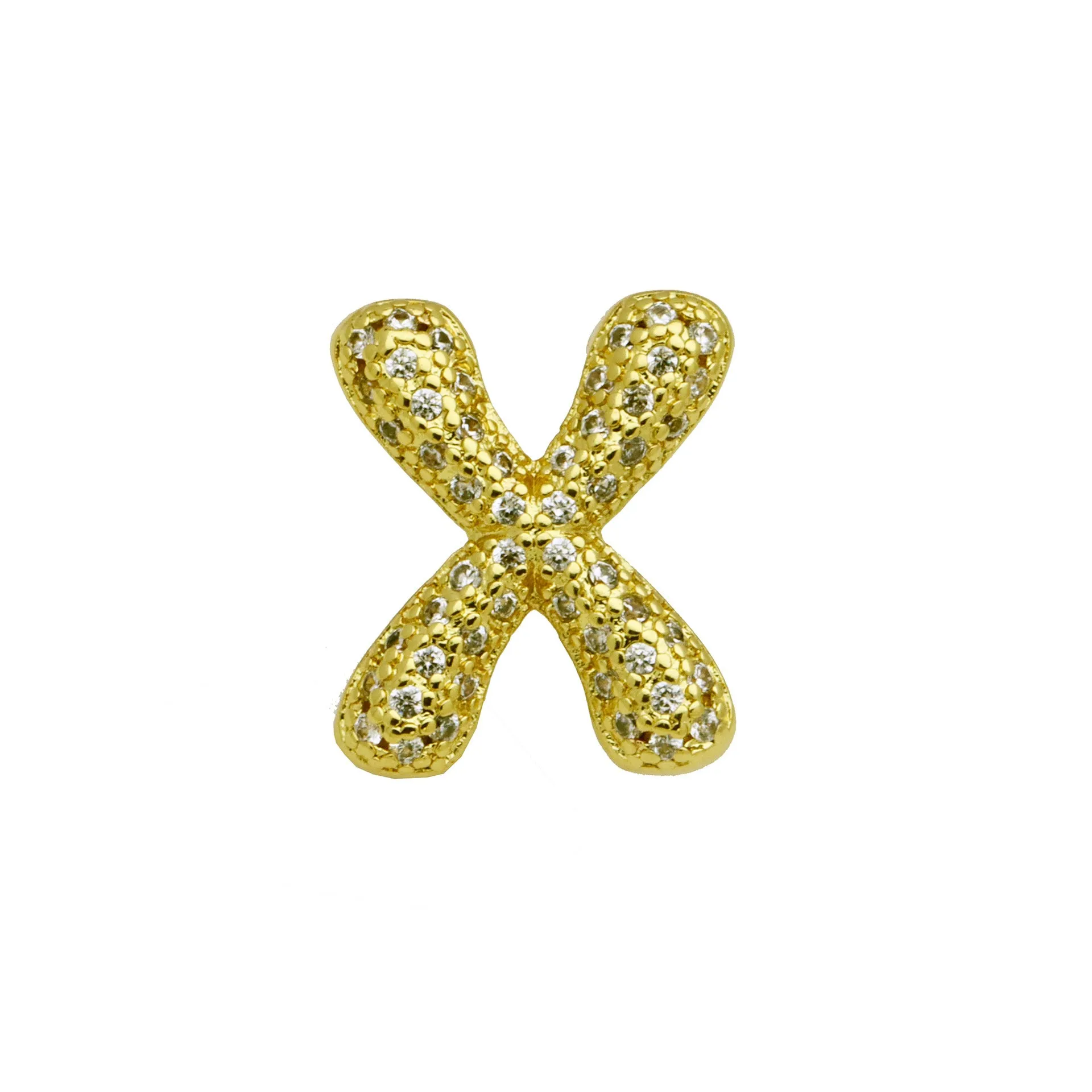 Copper letter bracelet with a single 'A' charm featuring micro inlaid zirconium detail on a gold-finished chain.