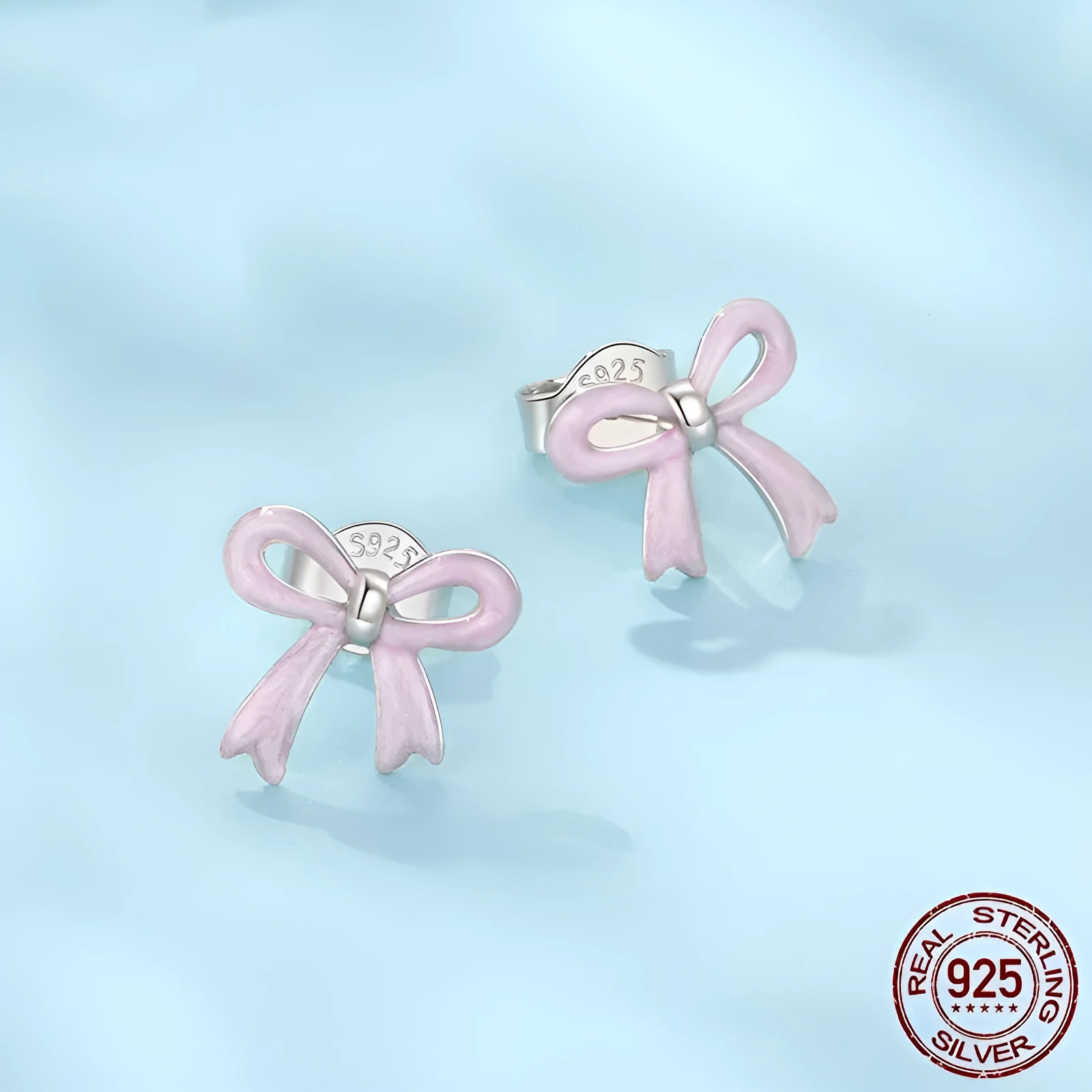 Women's S925 sterling silver bow stud earrings, SCE1925 colour, dripping oil finish