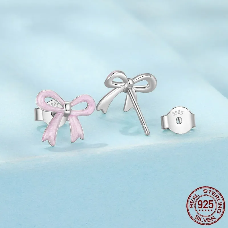 Women's S925 sterling silver bow stud earrings, SCE1925 colour, dripping oil finish