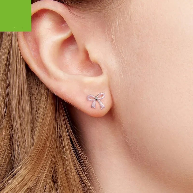 Women's S925 sterling silver bow stud earrings, SCE1925 colour, dripping oil finish