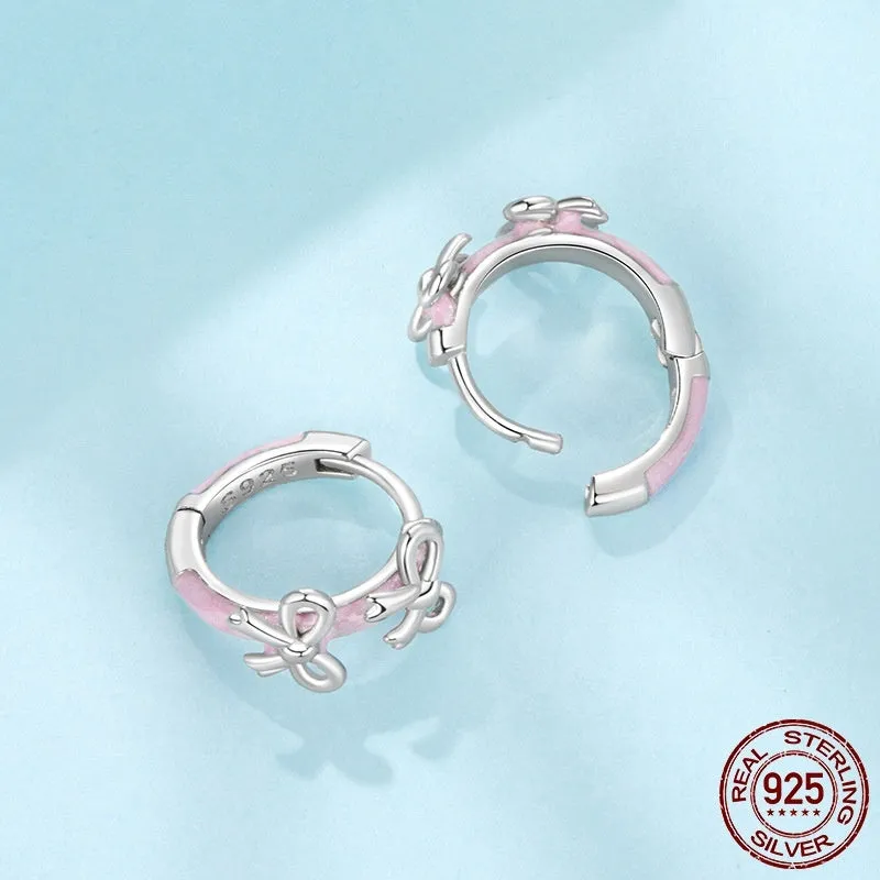 S925 sterling silver romantic bow ear clip with dripping oil finish in colour SCE1926