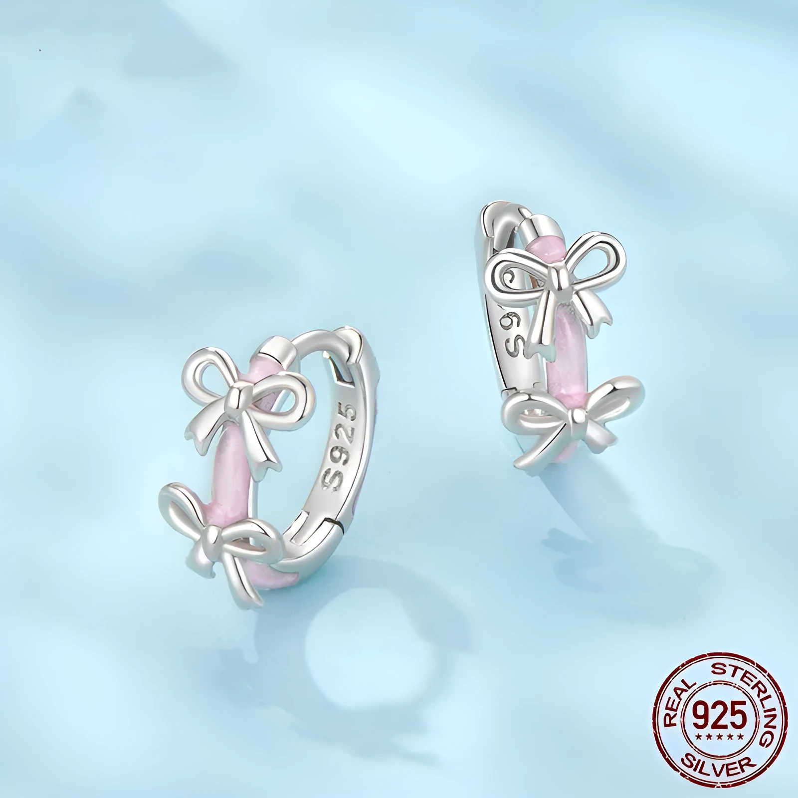 S925 sterling silver romantic bow ear clip with dripping oil finish in colour SCE1926