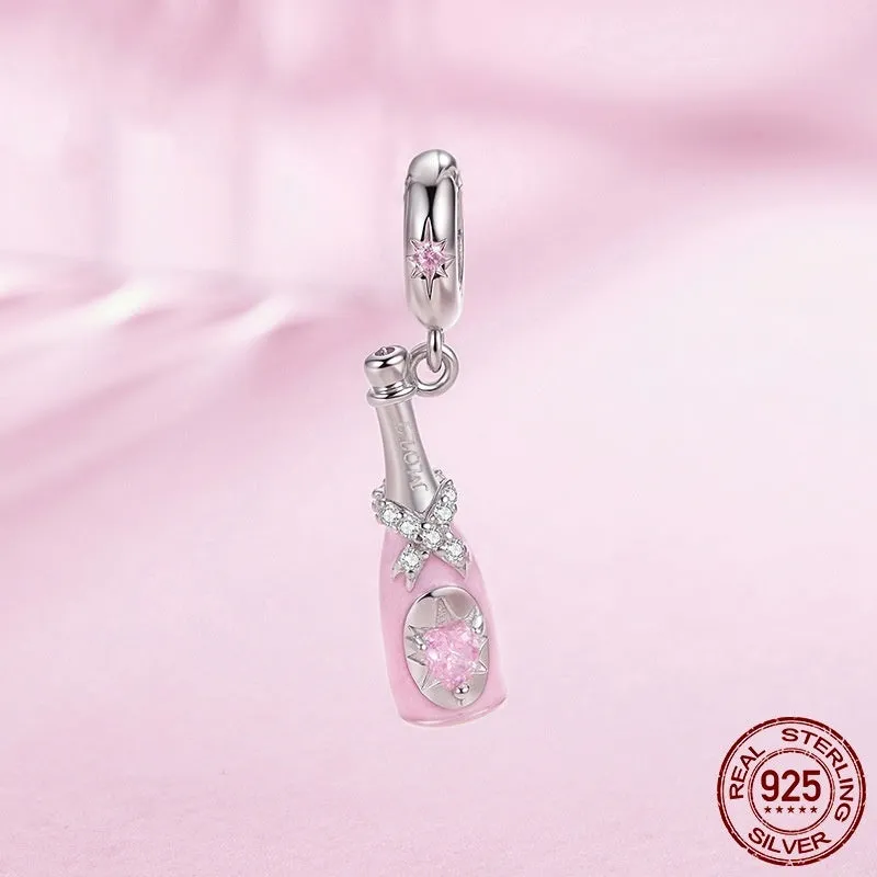 Champagne S925 sterling silver pendant bead with drip oil finish, 2.3cm height, 0.45cm aperture
