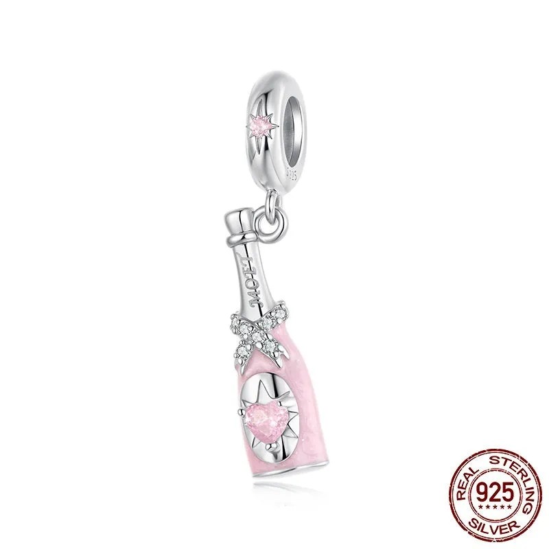 Champagne S925 sterling silver pendant bead with drip oil finish, 2.3cm height, 0.45cm aperture