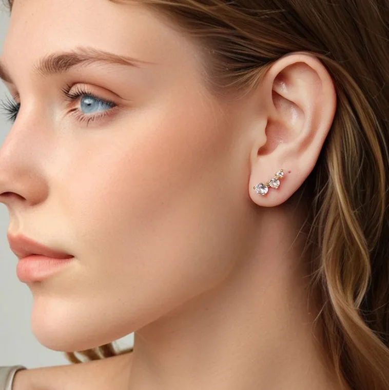 925 silver cold wind three-claw zircon stud earrings round geometry women