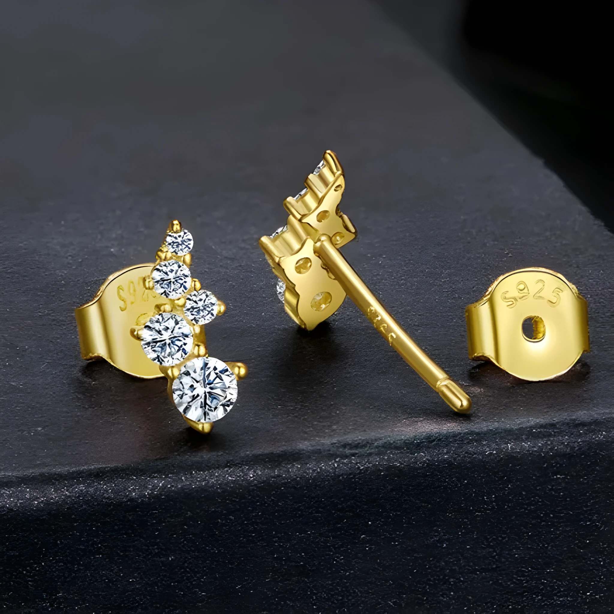 Geometric moissanite earrings for women, 925 silver bubble design, gold or silver finish