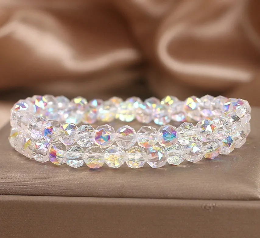 Double-layer crystal bracelet for women in shiny white colour, manual crafted artificial crystal, travel gift accessory