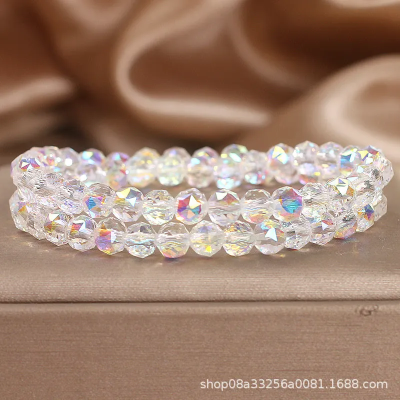 Double-layer crystal bracelet for women in shiny white colour, manual crafted artificial crystal, travel gift accessory