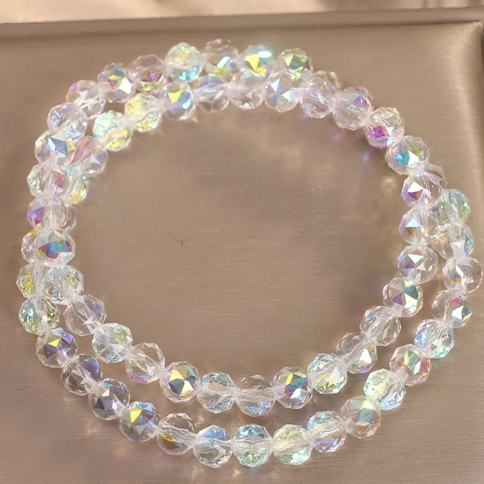 Double-layer crystal bracelet for women in shiny white colour, manual crafted artificial crystal, travel gift accessory