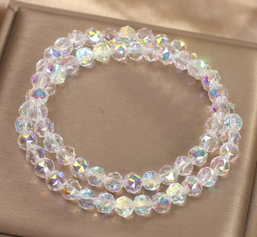 Double-layer crystal bracelet for women in shiny white colour, manual crafted artificial crystal, travel gift accessory