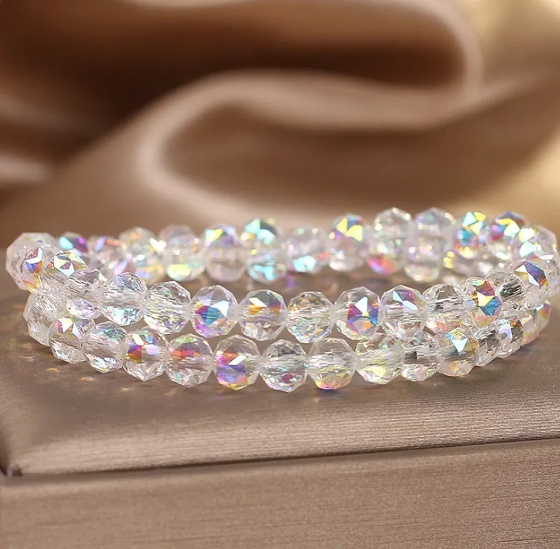 Double-layer crystal bracelet for women in shiny white colour, manual crafted artificial crystal, travel gift accessory
