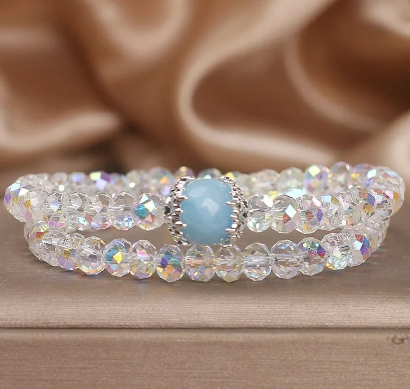 White crystal double ring bracelet for women with electroplated finish on light background