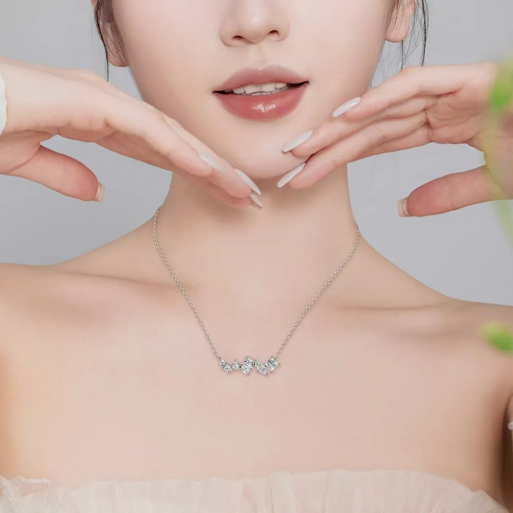 925 sterling silver geometric pendant necklace with zircon inlay on O-ring chain, electroplated finish, women's affordable luxury style