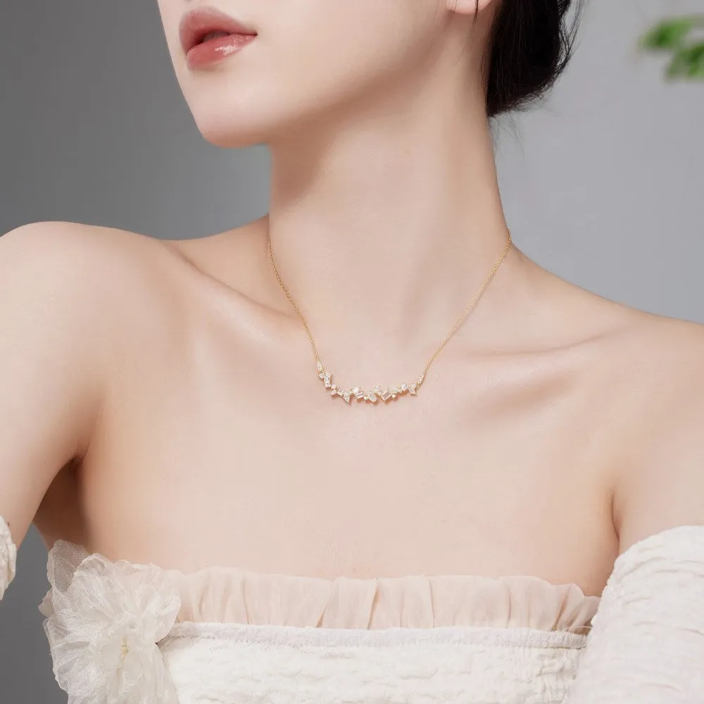 925 sterling silver geometric pendant necklace with zircon inlay on O-ring chain, electroplated finish, women's affordable luxury style