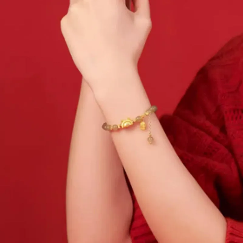 Hetian jade and red agate bracelet with dragon motif, 8mm beads, 925 silver and 14k gold plating
