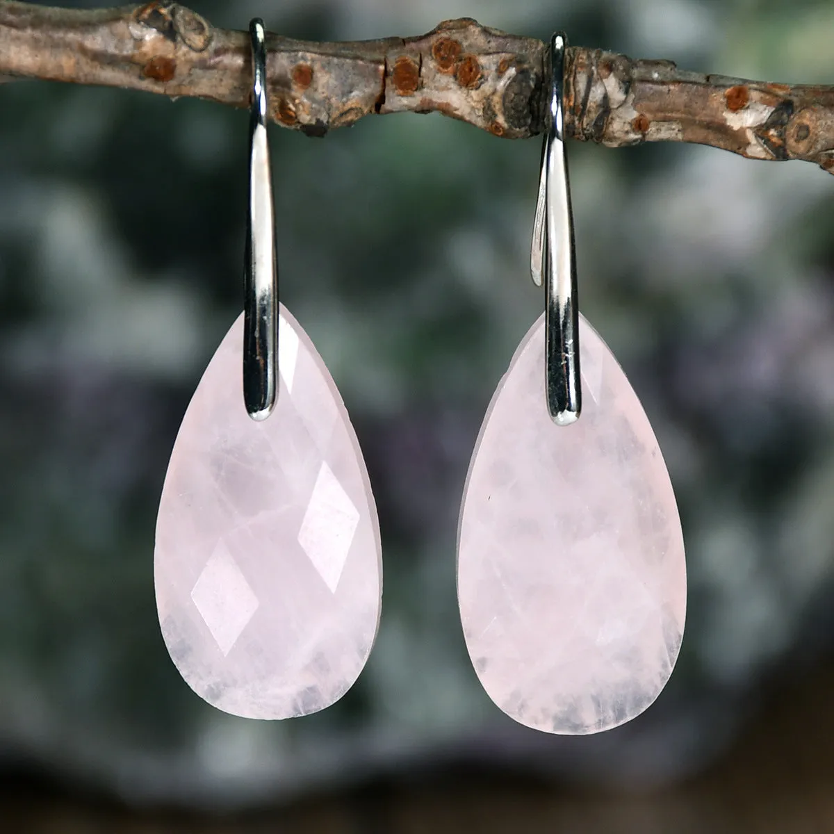 Drop shape earrings for women, pink crystal and green Dongling copper, electroplated finish, Amazonite and pink crystal colour options